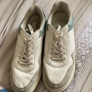 Size 6, white blue and gray shoes